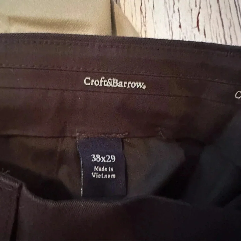 Croft & Barrow‎ Easy Care Khaki Black Pants Flat Front Size 38x29 NWT